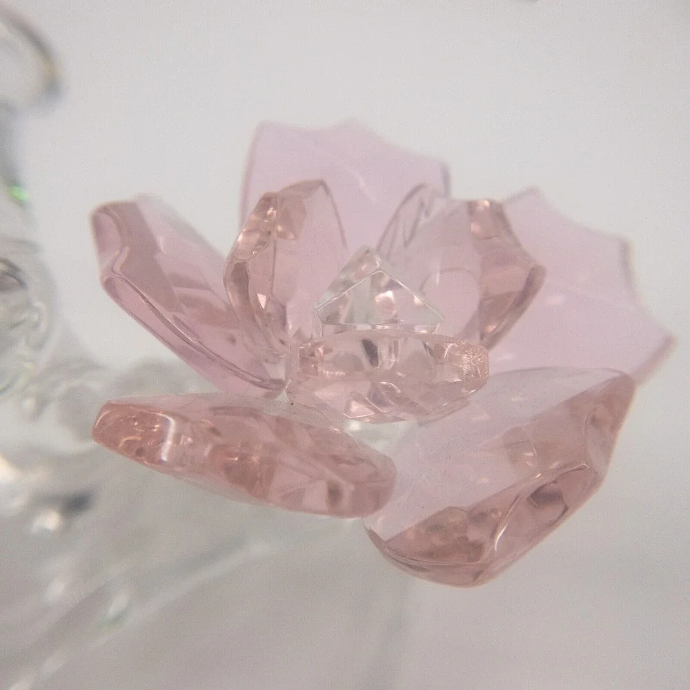 Sorelle Crystal Green Hummingbird Figurine Pink Flower Rare Signed 4 -3/4